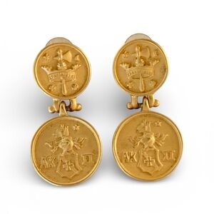 Vintage Anne Klein Matte Gold Crest Drop Earrings